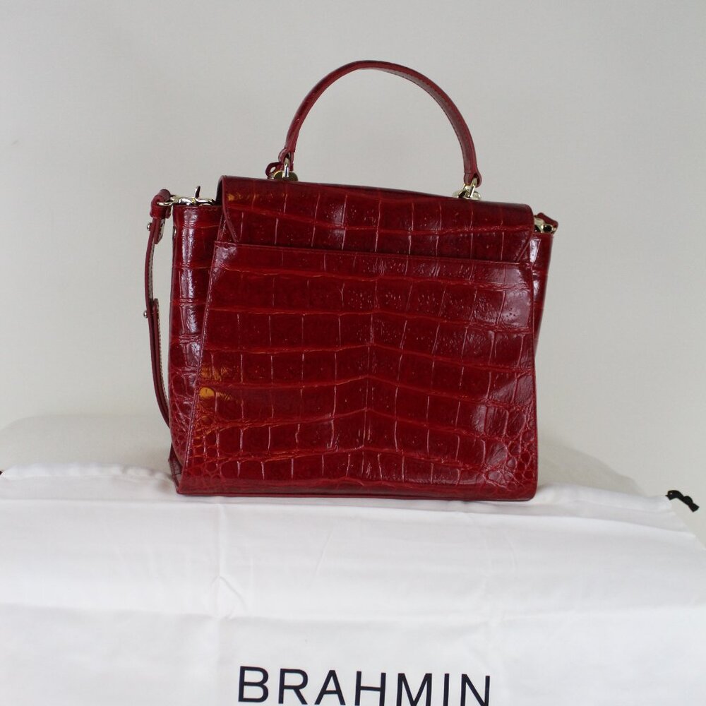 Brahmin Adrian Satchel Red Melbourne Croc Embossed Leather NWOT Dust Bag Cross - Picture 6 of 11